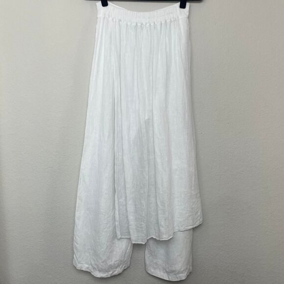 Milio Milano White Linen Wide Leg Layered Tunic Skirt Pants Elastic Italy Sz S - Picture 4 of 6